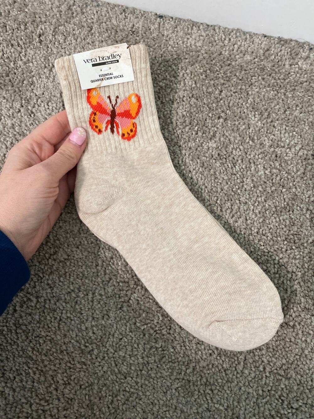 New Vera Bradley Essential Quarter Crew Butterfly Socks, Large